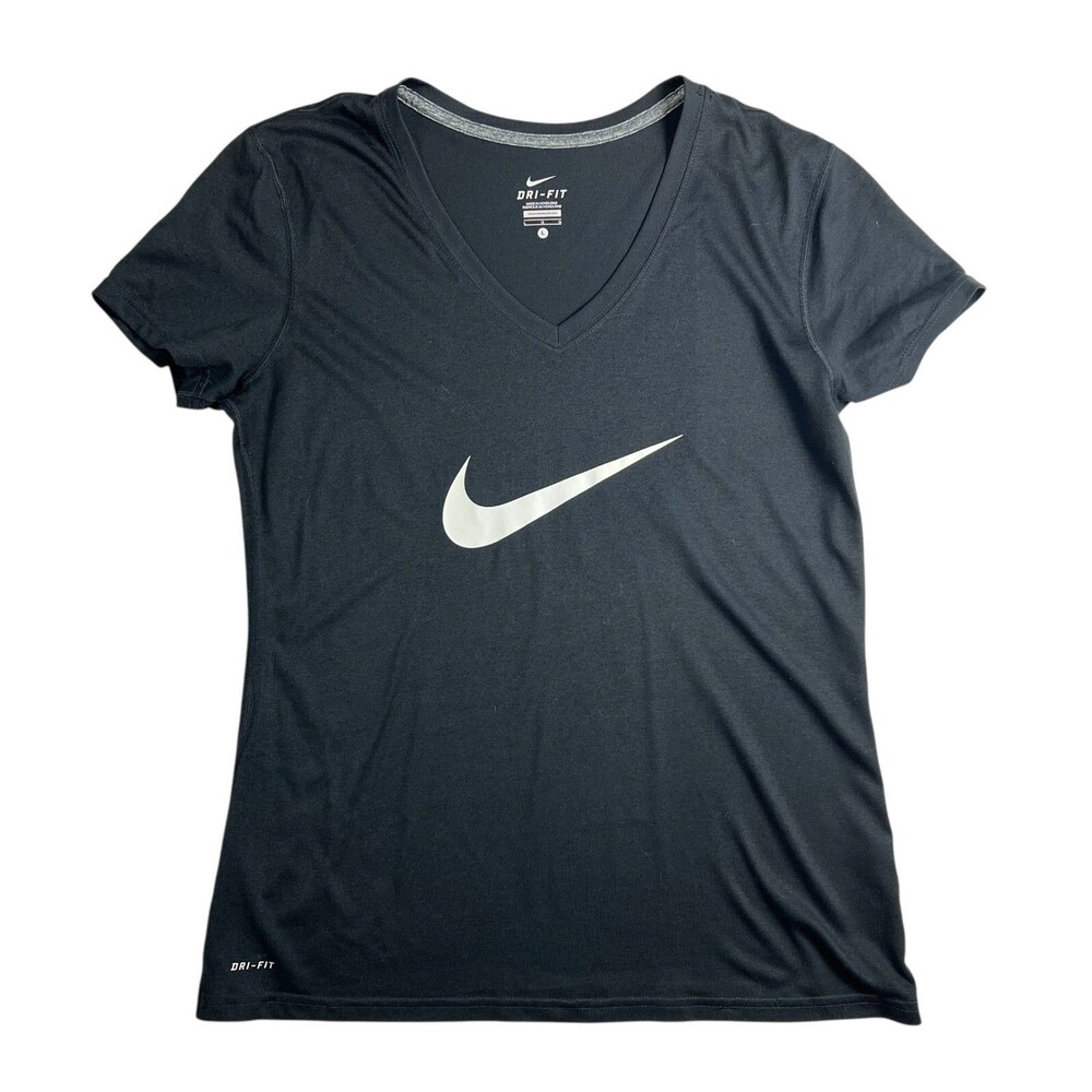 Nike Dri-Fit V-Neck Center Swoosh Logo T-Shirt Top Size L Workout Casual